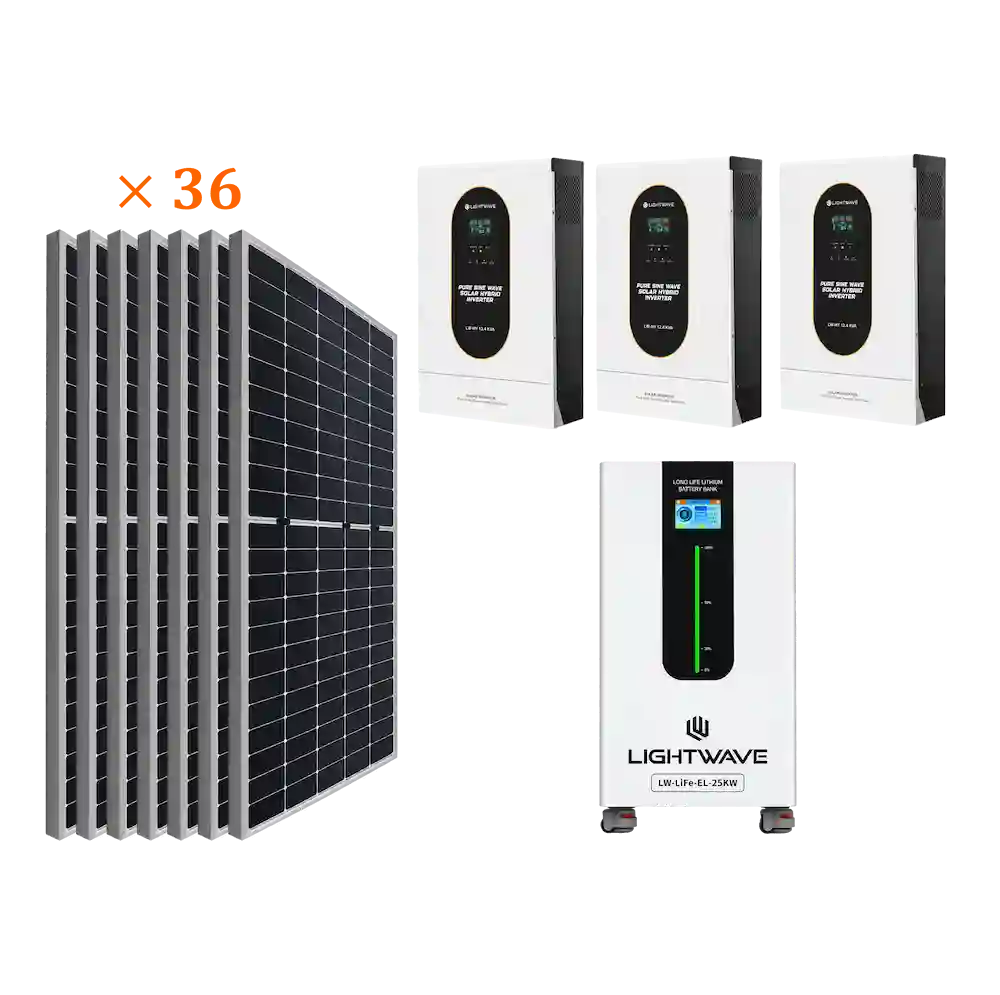 پکیج خورشیدی ۱۸٫۶ کیلوواتی صنعتی Lightwave با باتری ۲۵ کیلووات‌ساعت